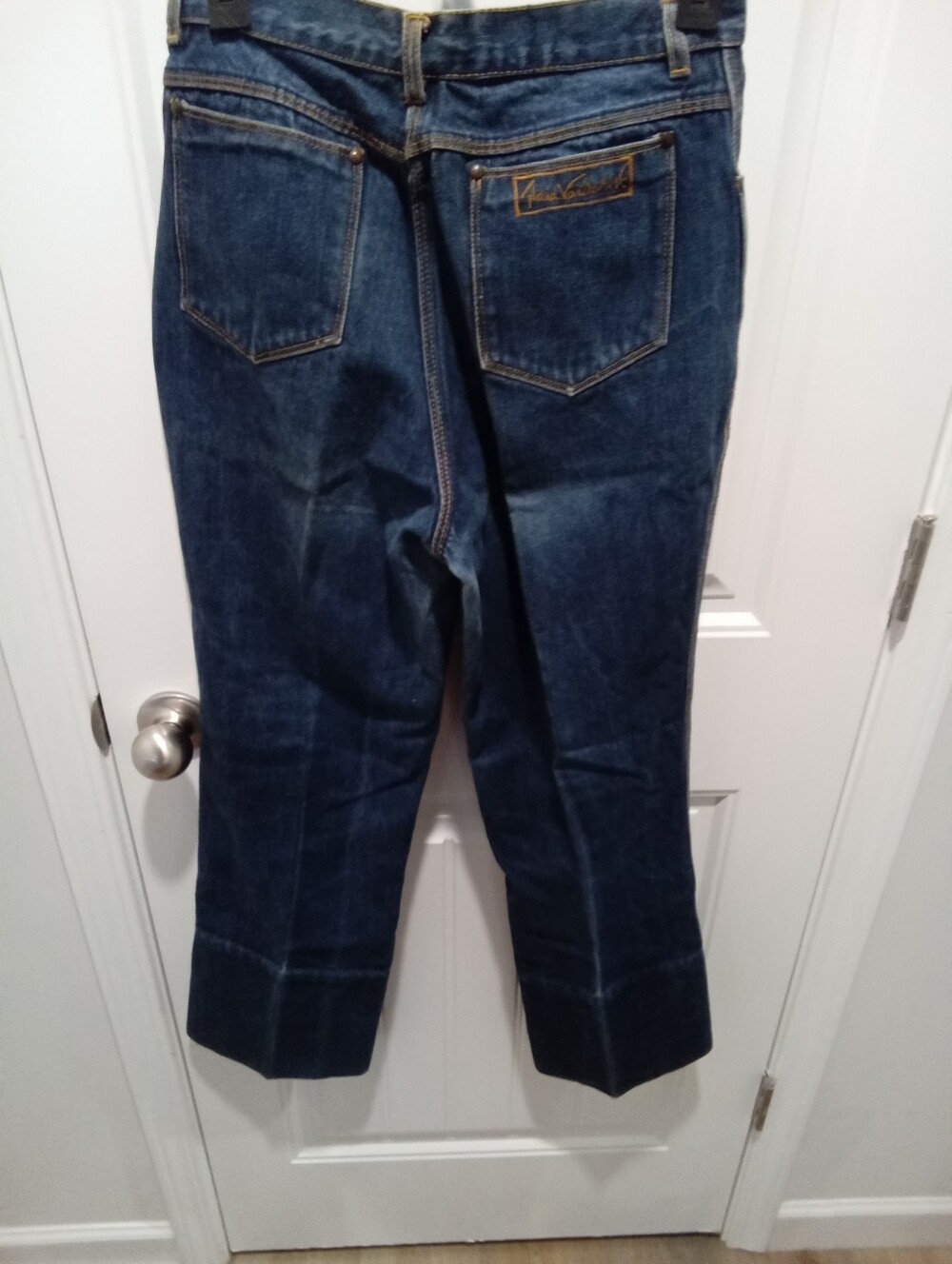 Vintage 70's Gloria Vanderbilt Deep Indigo Blue Denim Orange Stitcing Sz 14 - Picture 3 of 16